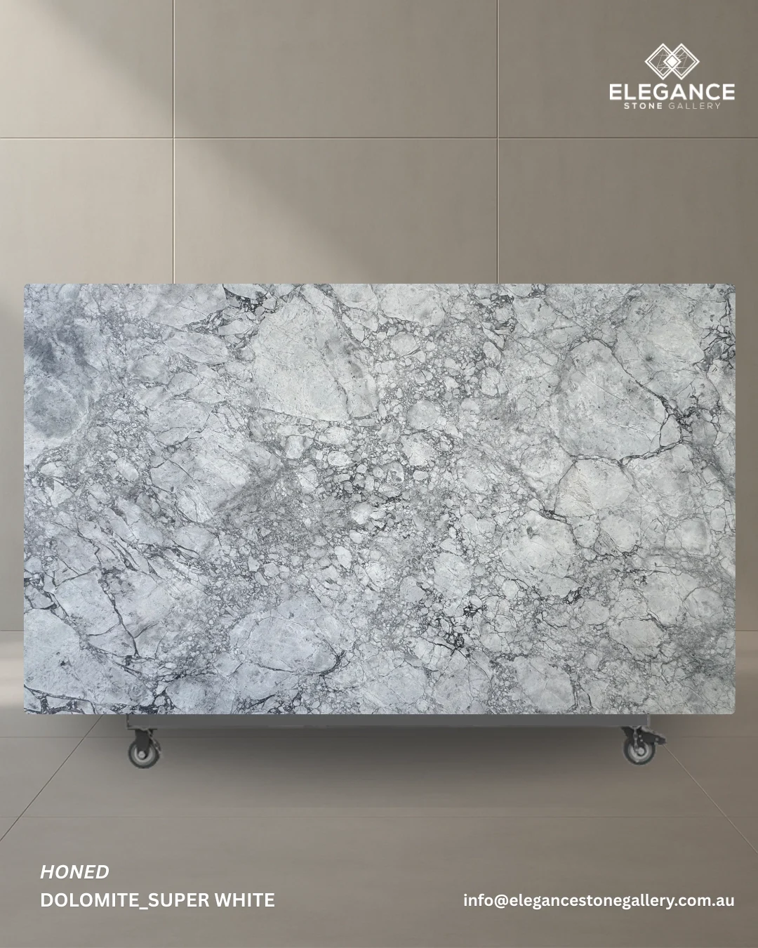 Super White dolomite slab used for kitchen benchtops and bathroom renovations in Australia