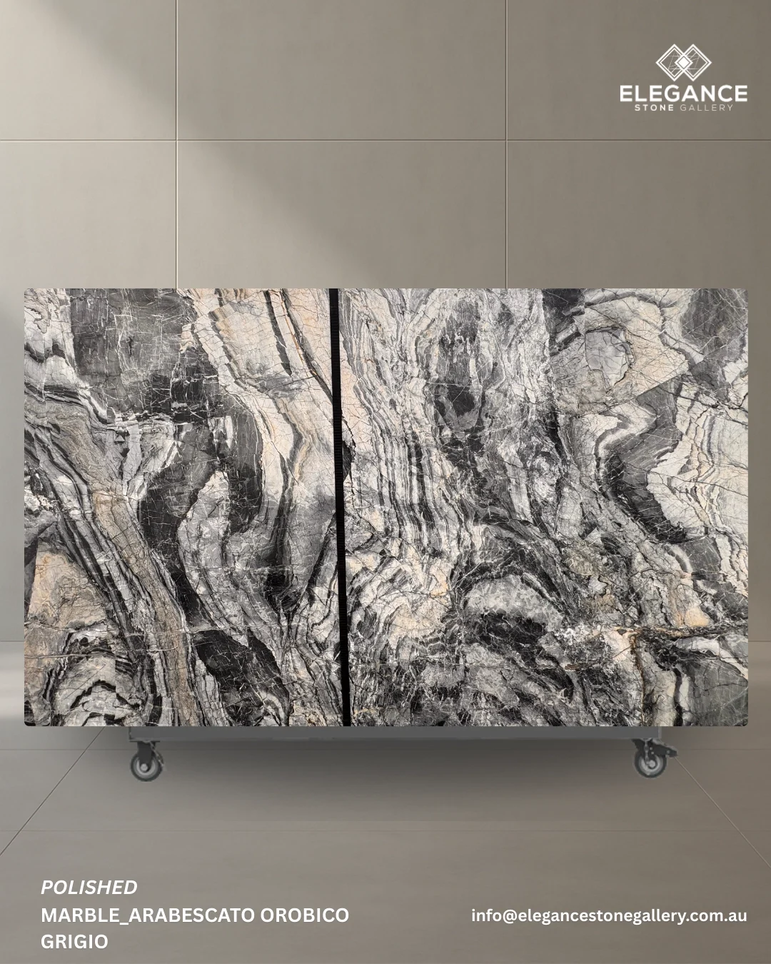 Arabescato Orobico Grigio marble slab used for feature benchtops in Melbourne Australia