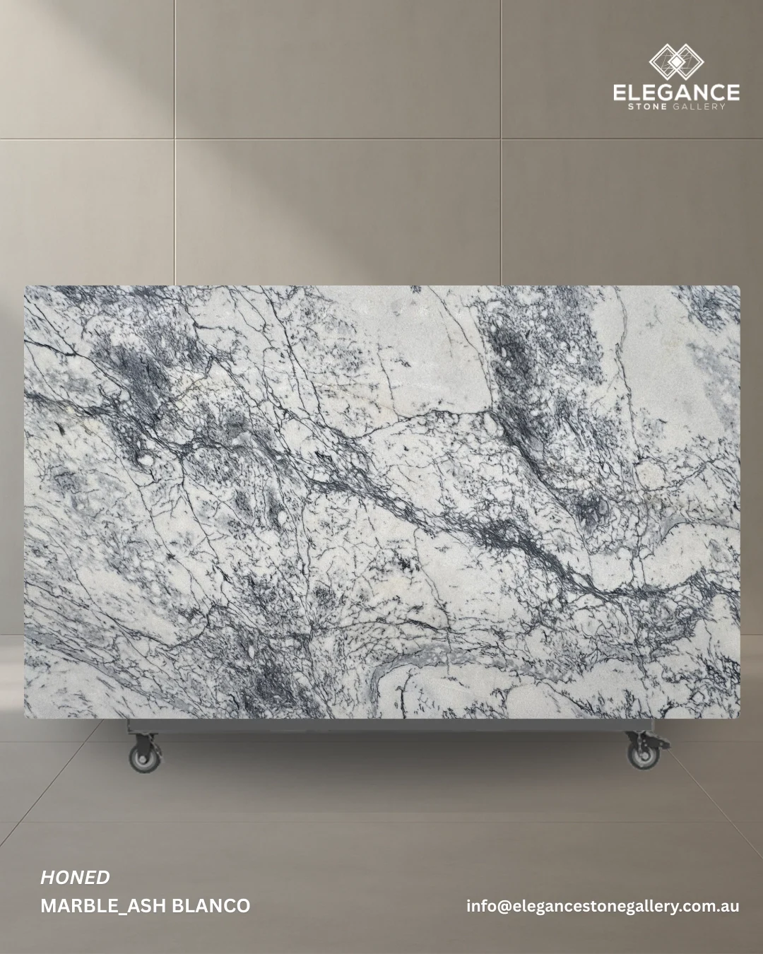Ash Blanco marble slab used for kitchen benchtops and bathrooms in Melbourne Australia