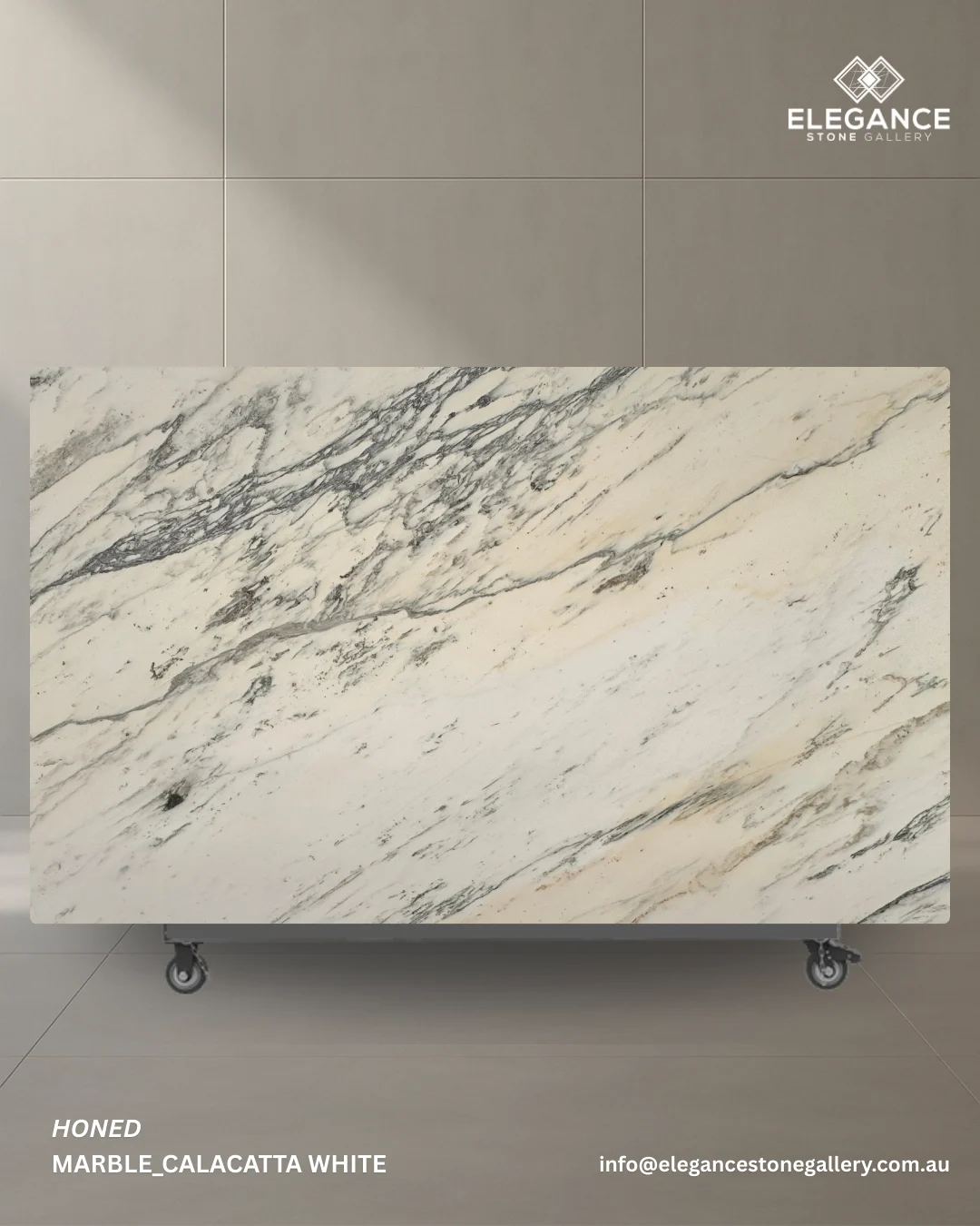 Calacatta White marble slab used for kitchen benchtops in Melbourne Australia