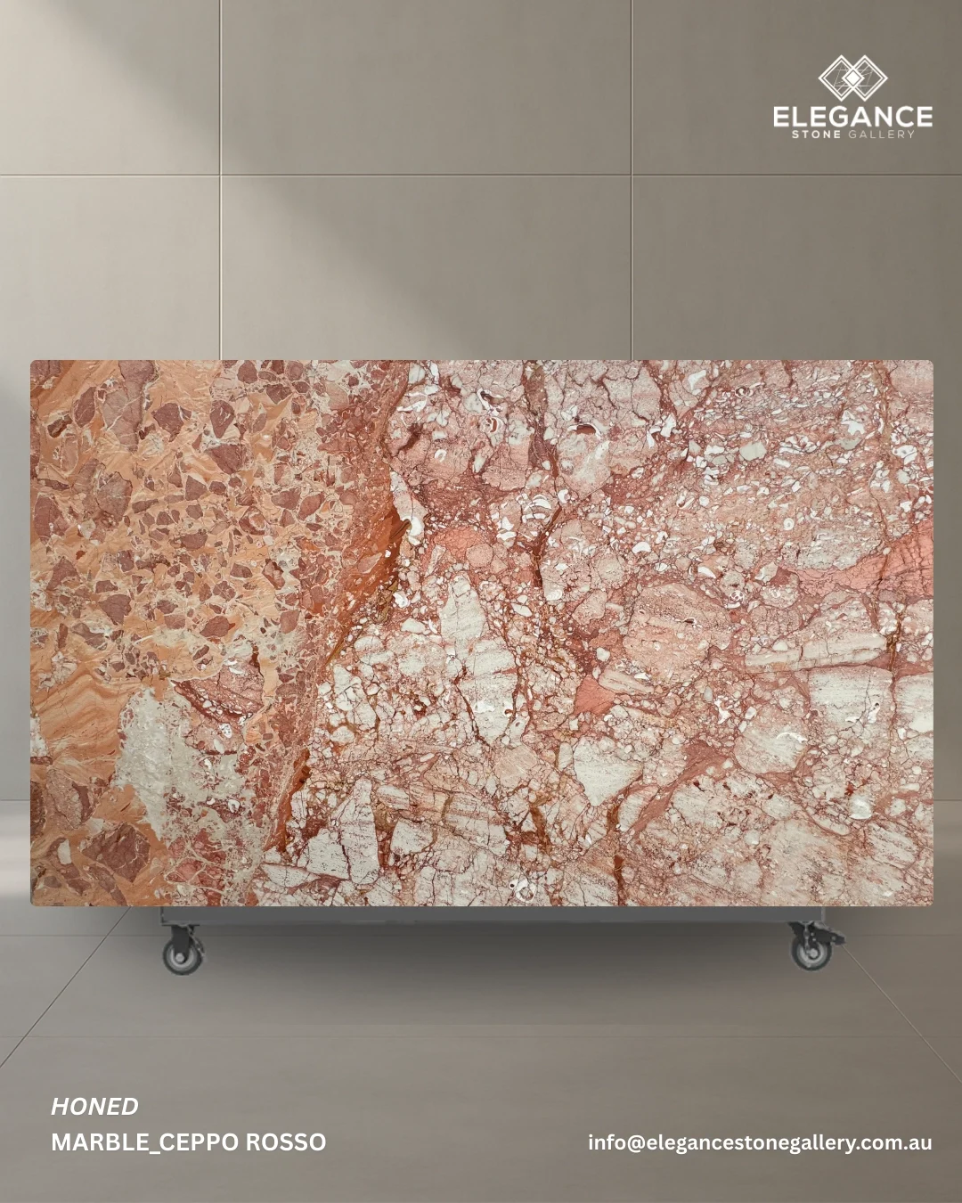 Ceppo Rosso stone slab used for feature benchtops in Melbourne Australia