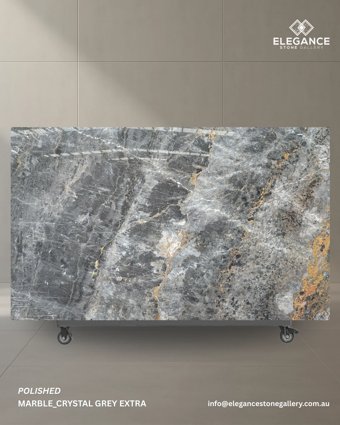Crystal Grey Extra stone slab used for kitchen benchtops in Melbourne Australia