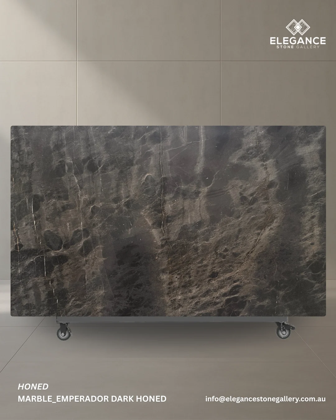 Emperador Dark honed marble slab used for feature benchtops in Melbourne Australia