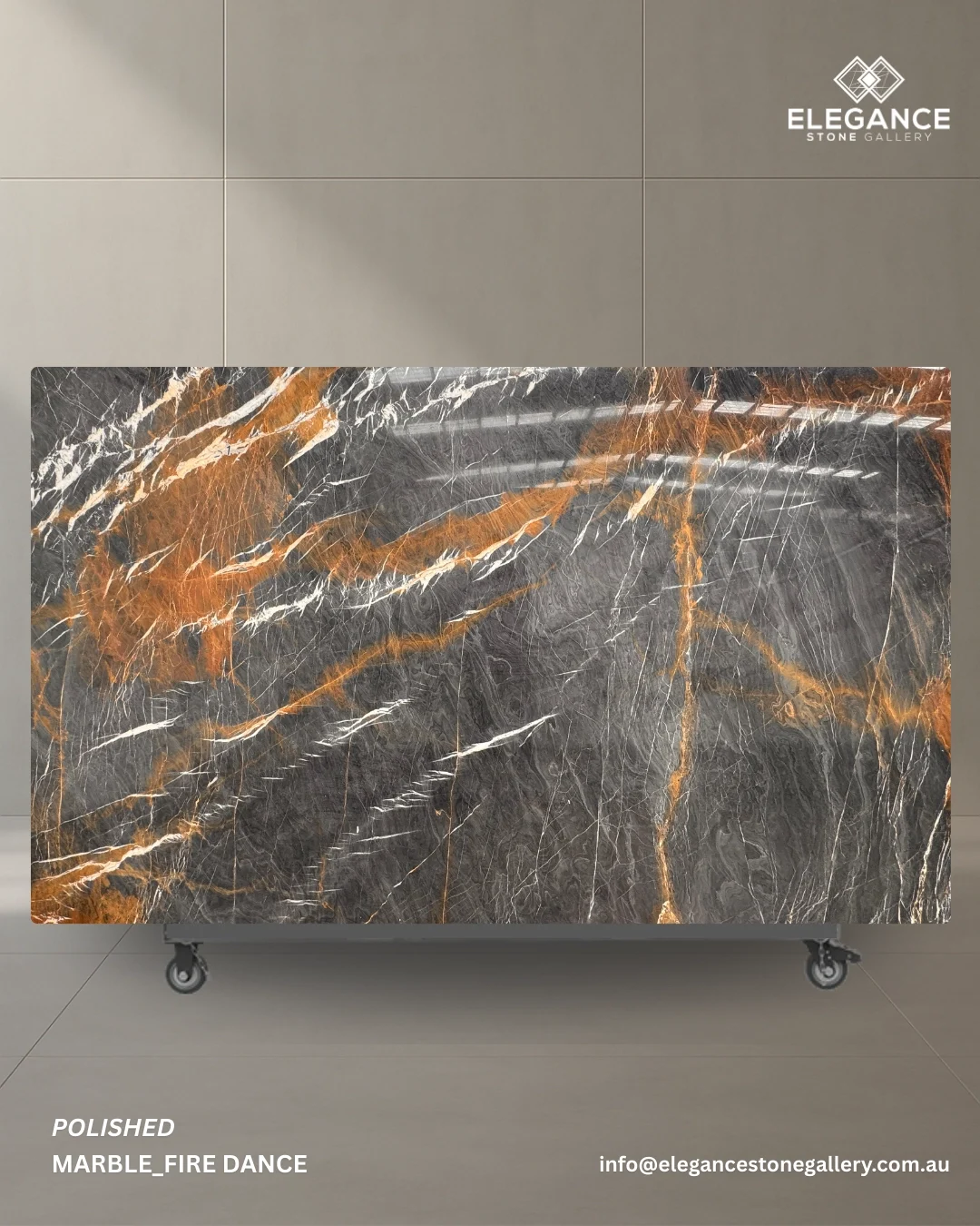 Fire Dance stone slab used for statement benchtops and feature interiors in Australia