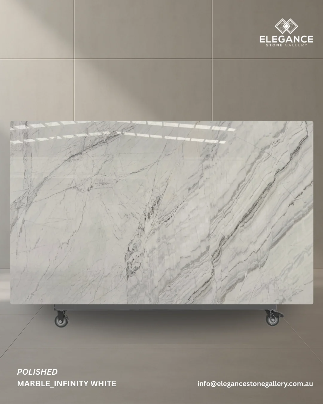 Infinity White stone slab used for kitchen benchtops and minimalist interiors in Australia