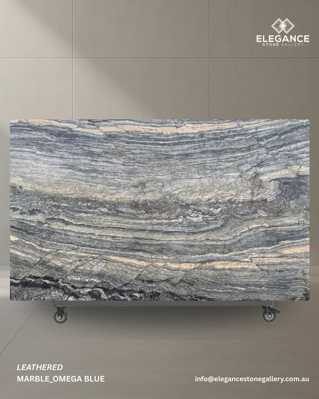 Omega Blue stone slab used for statement benchtops and feature interiors in Australia