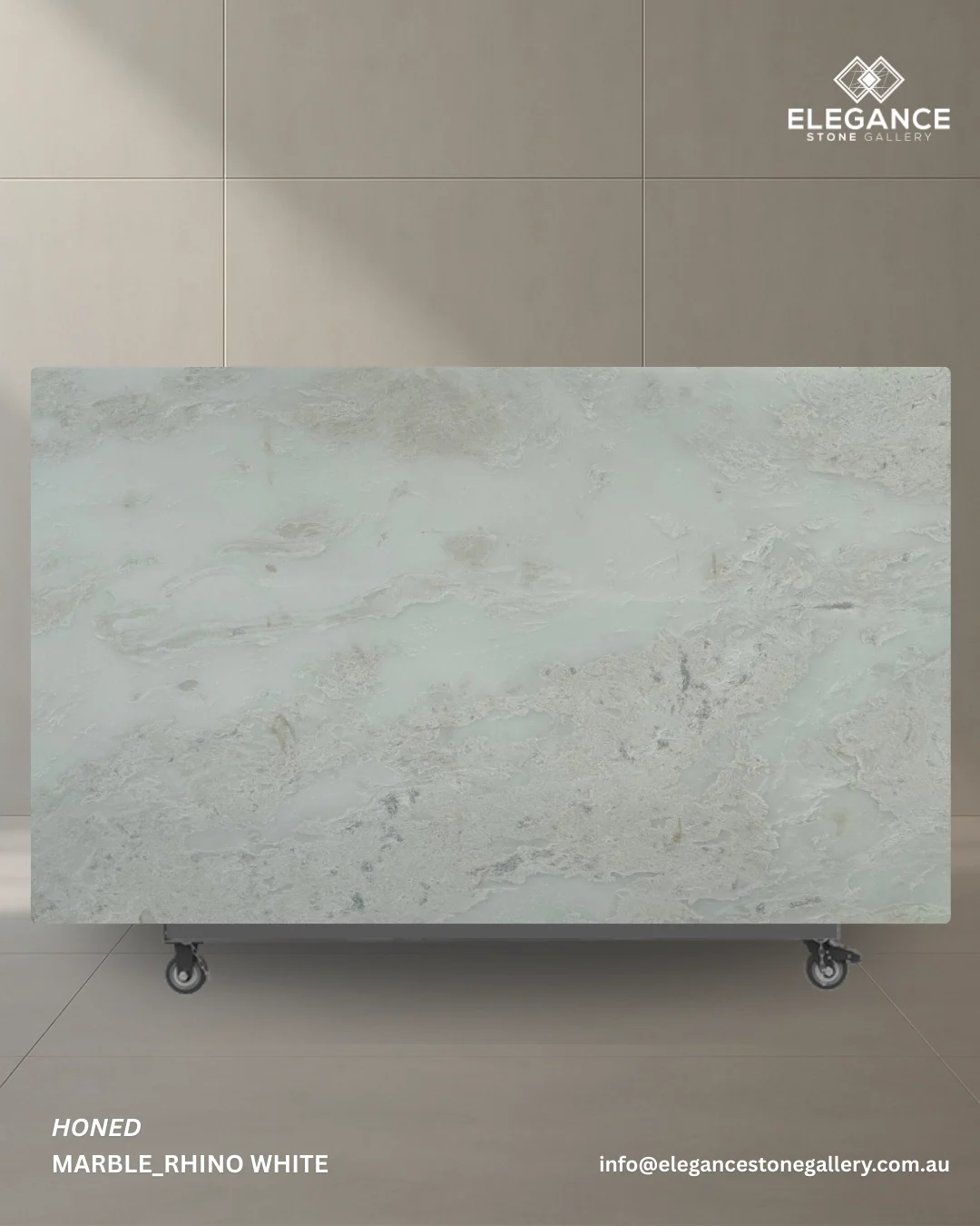 Rhino White stone slab used for kitchen benchtops and modern interiors in Australia