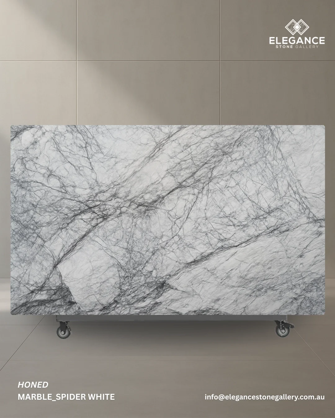 Spider White marble slab used for feature kitchen benchtops in Australia