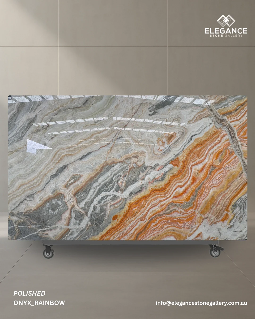 Rainbow onyx slab used for feature walls and decorative interiors in Australia