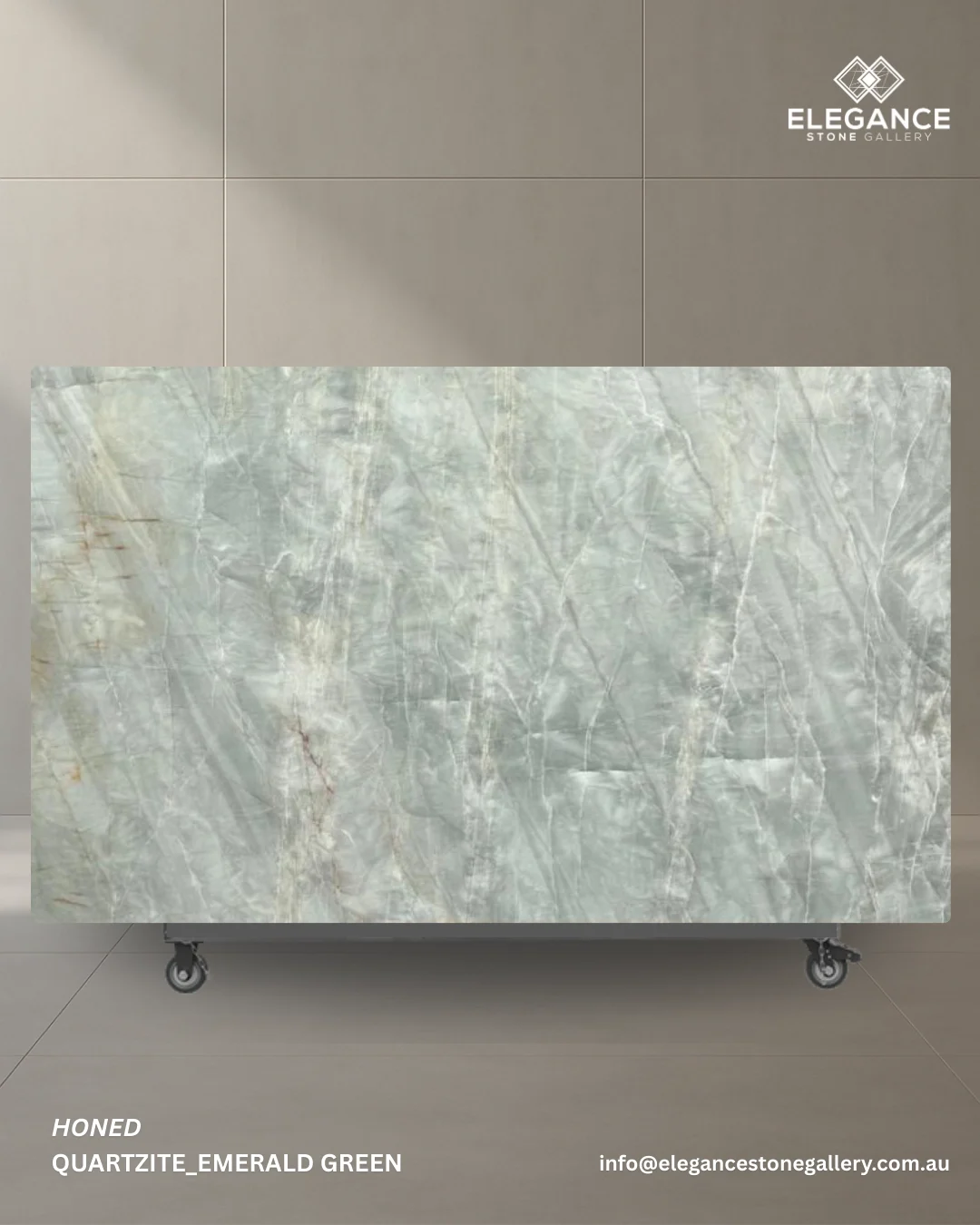 Emerald Green quartzite slab used for feature benchtops and interior renovations in Australia