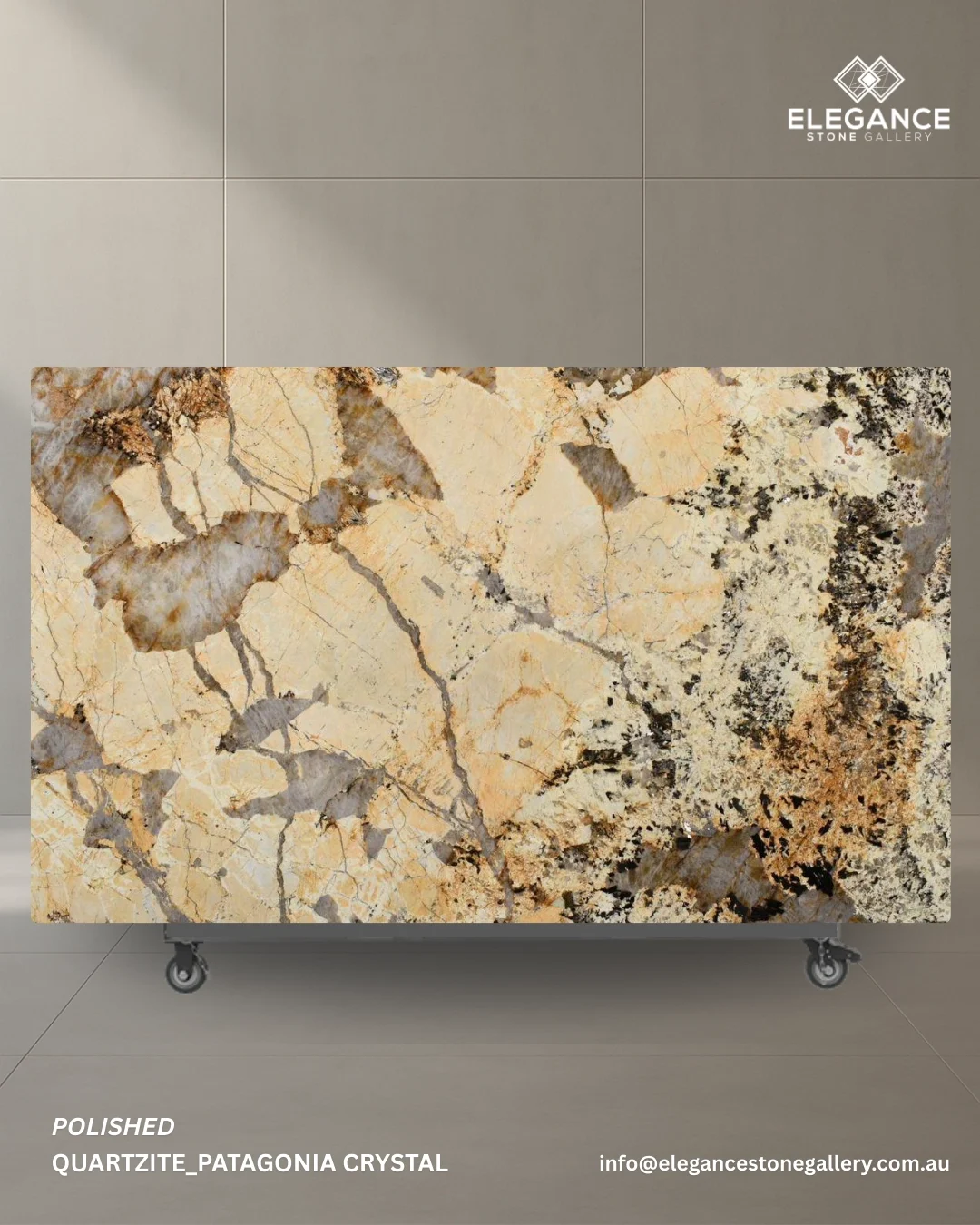 Patagonia Crystal quartzite slab used for feature benchtops and luxury interiors in Australia