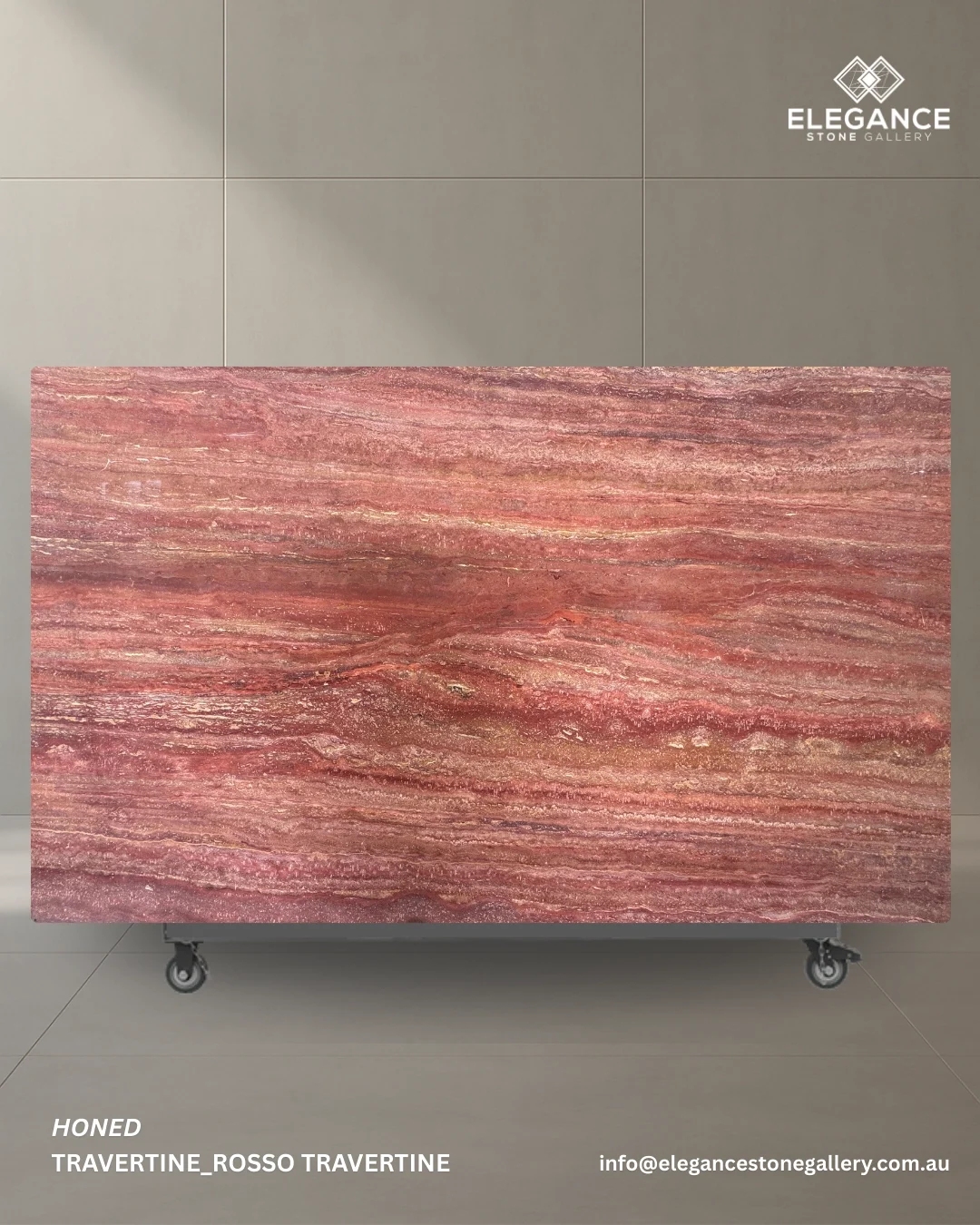 Rosso Travertine slab used for feature walls and decorative interiors in Australia